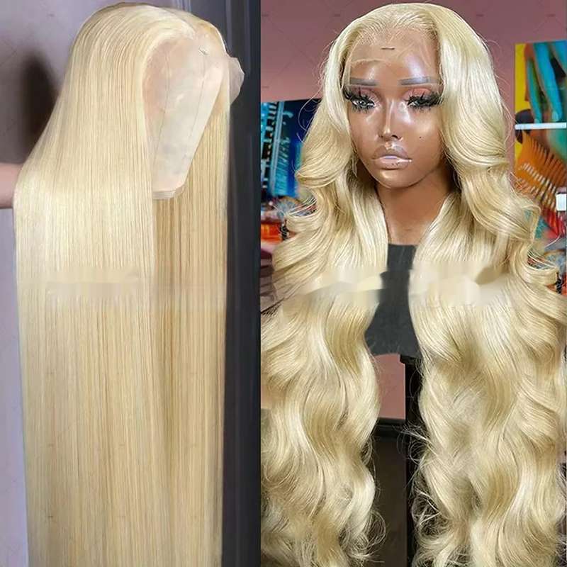 613 blonde color human hair wig with straight silky strands, perfect for dyeing and heat styling customization