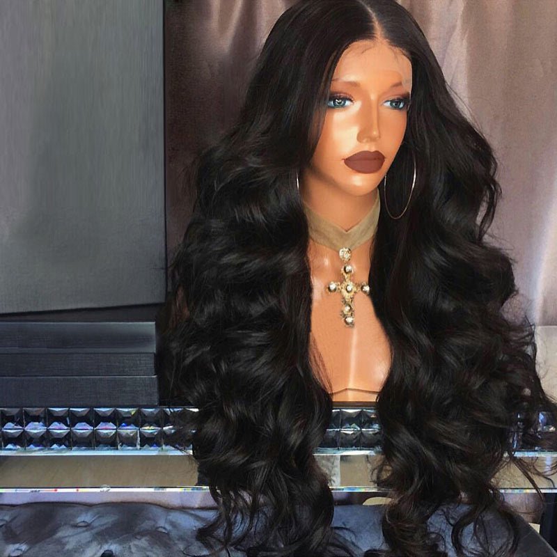 Black African curly lace front wig displayed on mannequin showing voluminous natural texture and length