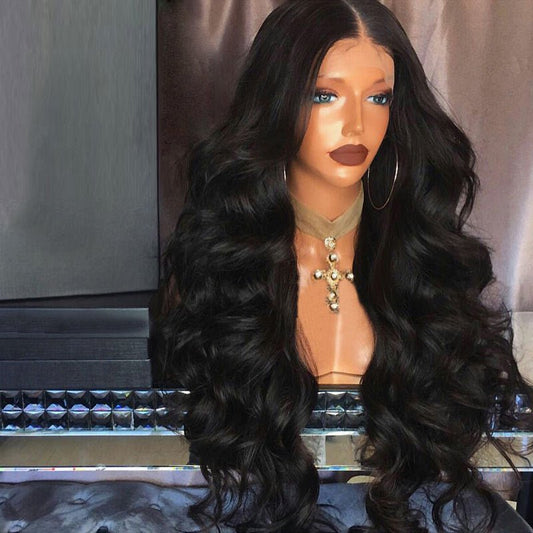 Black African curly lace front wig displayed on mannequin showing voluminous natural texture and length