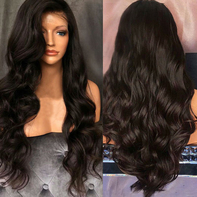 Black wavy curly lace front wig on mannequin showing African texture and voluminous styling