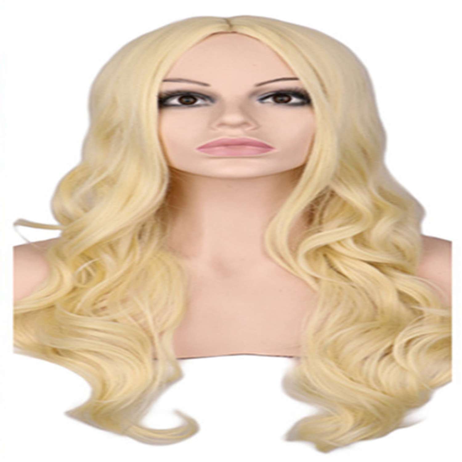 Blonde wig with soft wavy texture showing natural volume and feminine styling