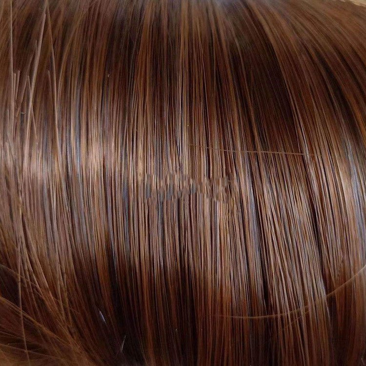 Brown wavy hair quality close-up showing realistic texture and premium heat-resistant synthetic fiber detail