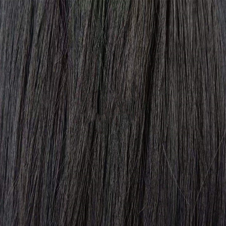 Close-up detail of dark brown wavy hair texture showing premium synthetic fiber quality and natural appearance