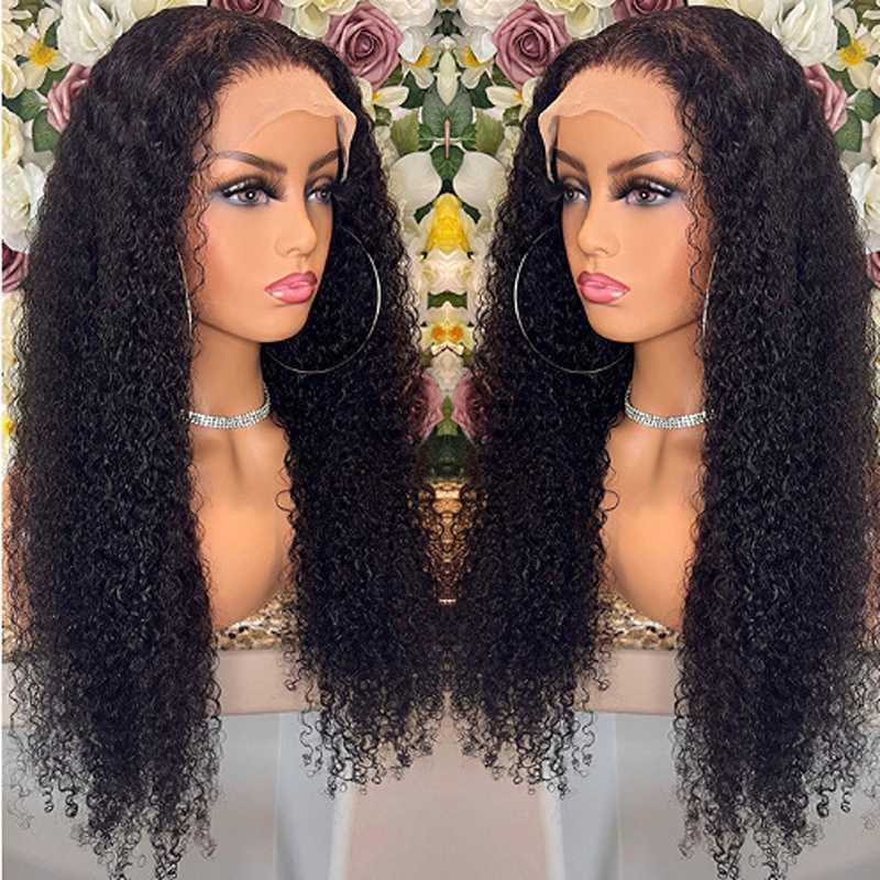 Two Brazilian kinky curly lace front wigs displaying natural volume and authentic human hair texture