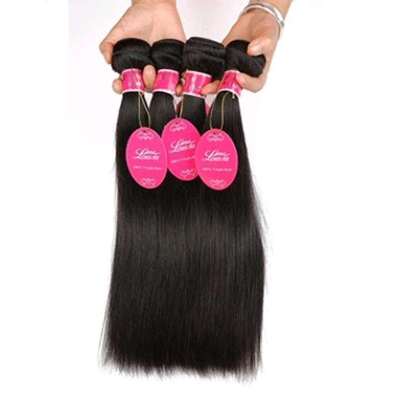 Four bundles of natural black human hair with 4x4 lace closure complete set display