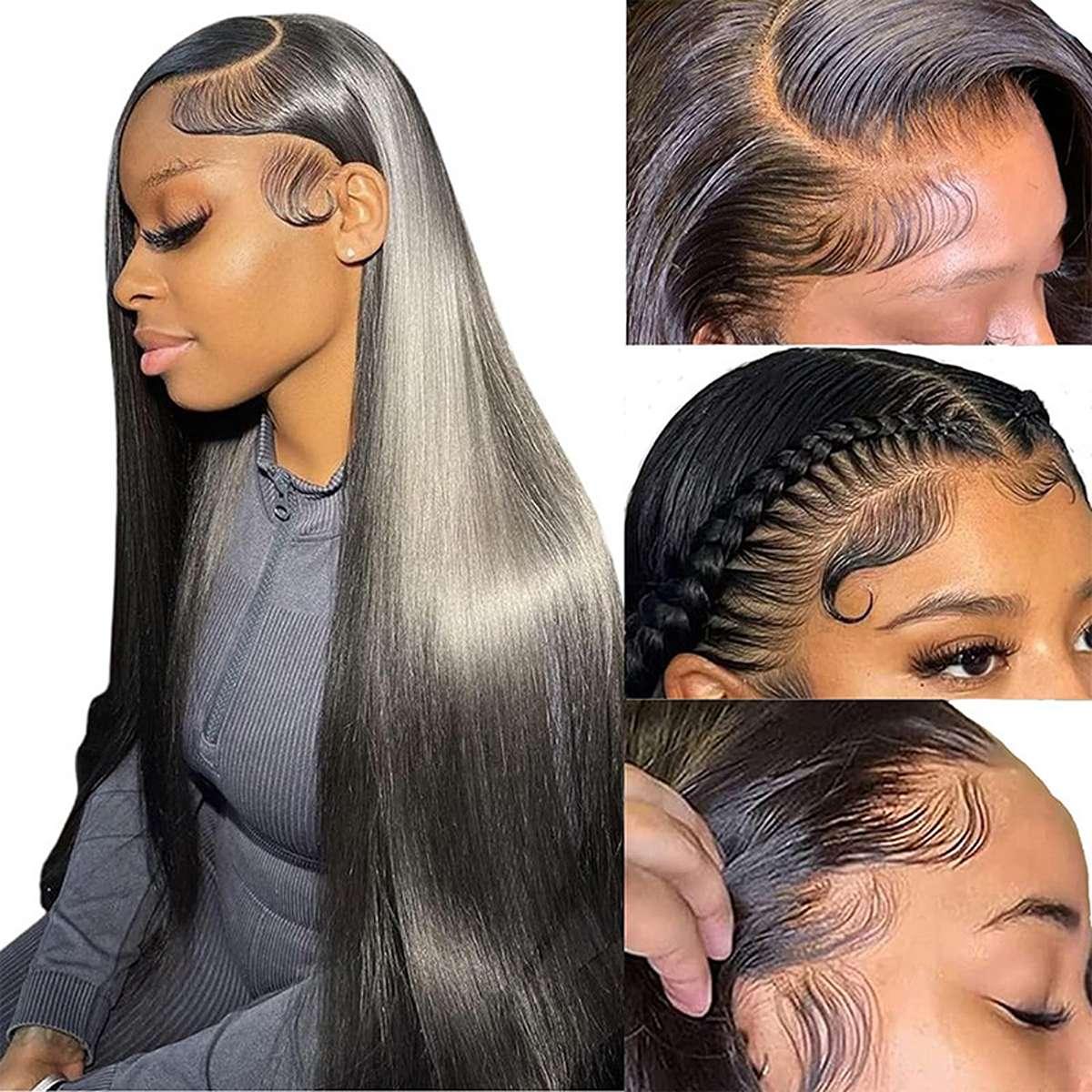 Human hair wig straight lace front 13x4 natural look realistic hairline