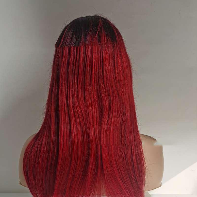 Back view of silky straight lace front wig showing full length and natural hairline construction