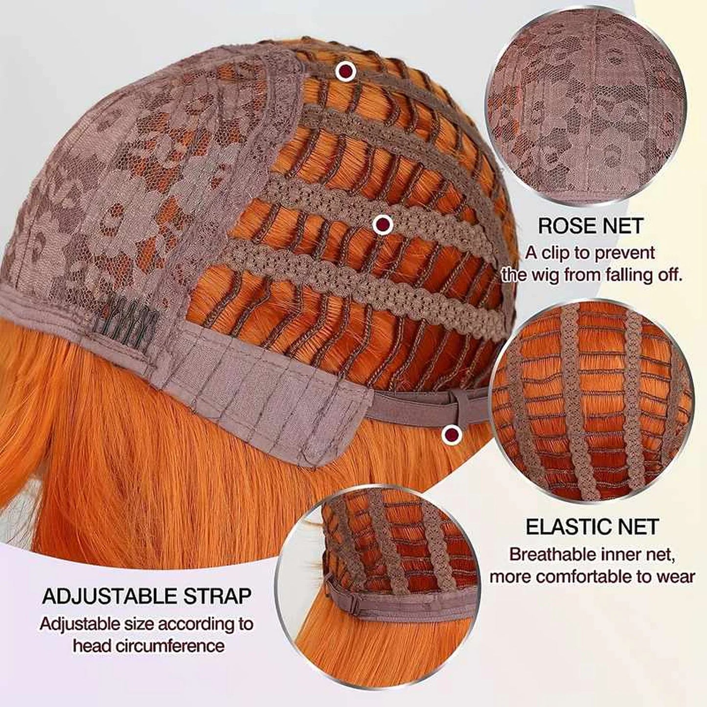Orange wavy wig side profile view 28-inch synthetic heat-resistant fiber natural wave pattern