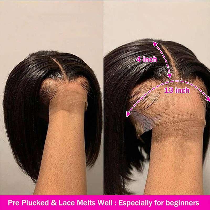 13x4 lace closure bob wig pre-plucked hairline baby hairs realistic