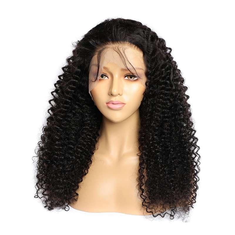 Pre-styled bouncy curly lace front wig demonstrating natural movement and comfortable secure fit design
