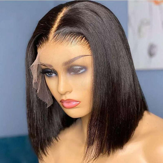 Premium 13x4 lace front bob wig human hair straight texture natural black