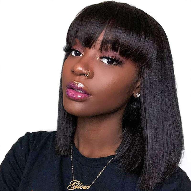 Premium Human Hair Wig - Natural Short to Medium Length Front View