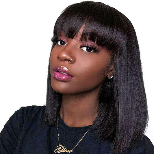 Premium Human Hair Wig - Natural Short to Medium Length Front View
