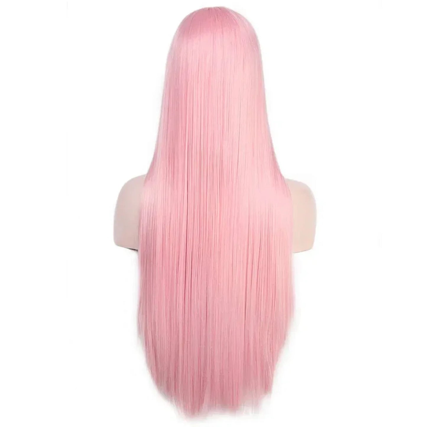 Straight synthetic pink wig premium kanekalon fiber closeup texture natural-looking 3-6 months lifespan