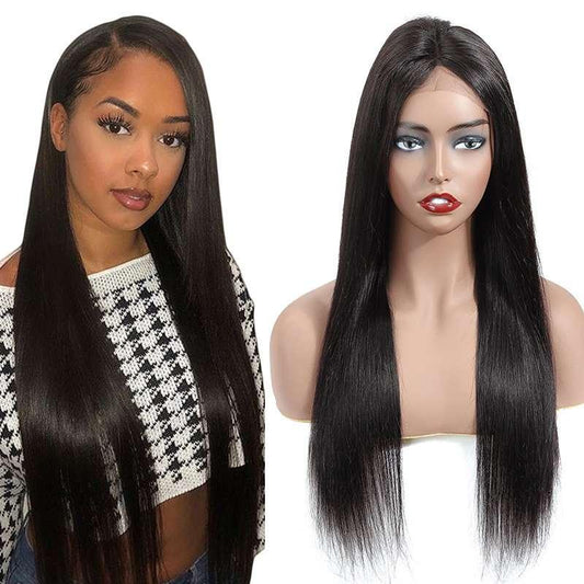 Virgin remy human hair lace front wig black straight two models comparison natural look