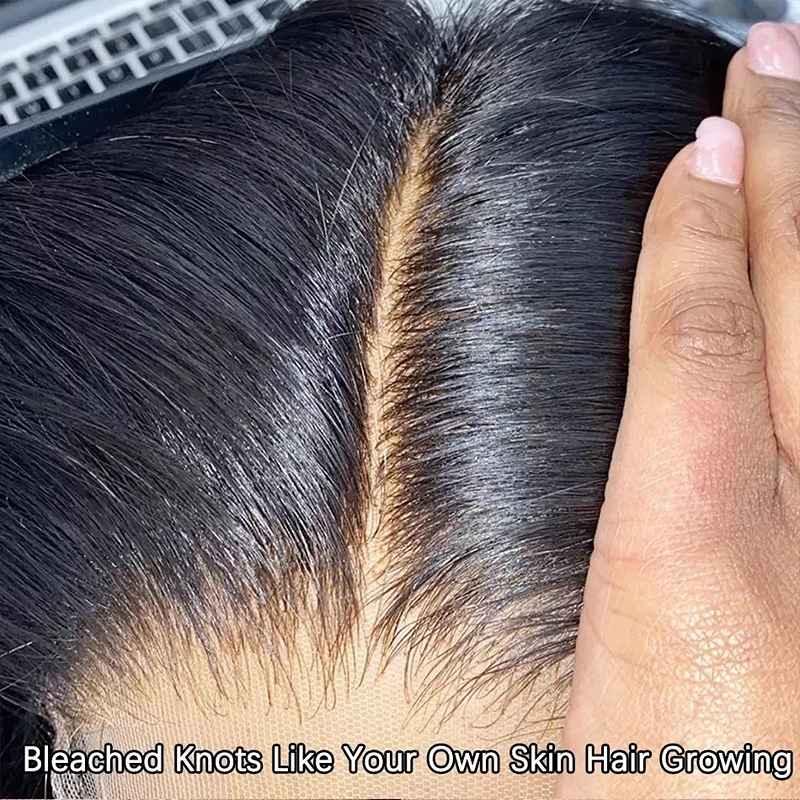 Long wavy human hair lace front wig displaying natural texture and realistic appearance
