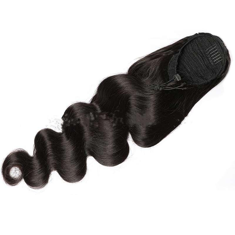 Wavy ponytail extension displayed solo with natural curls
