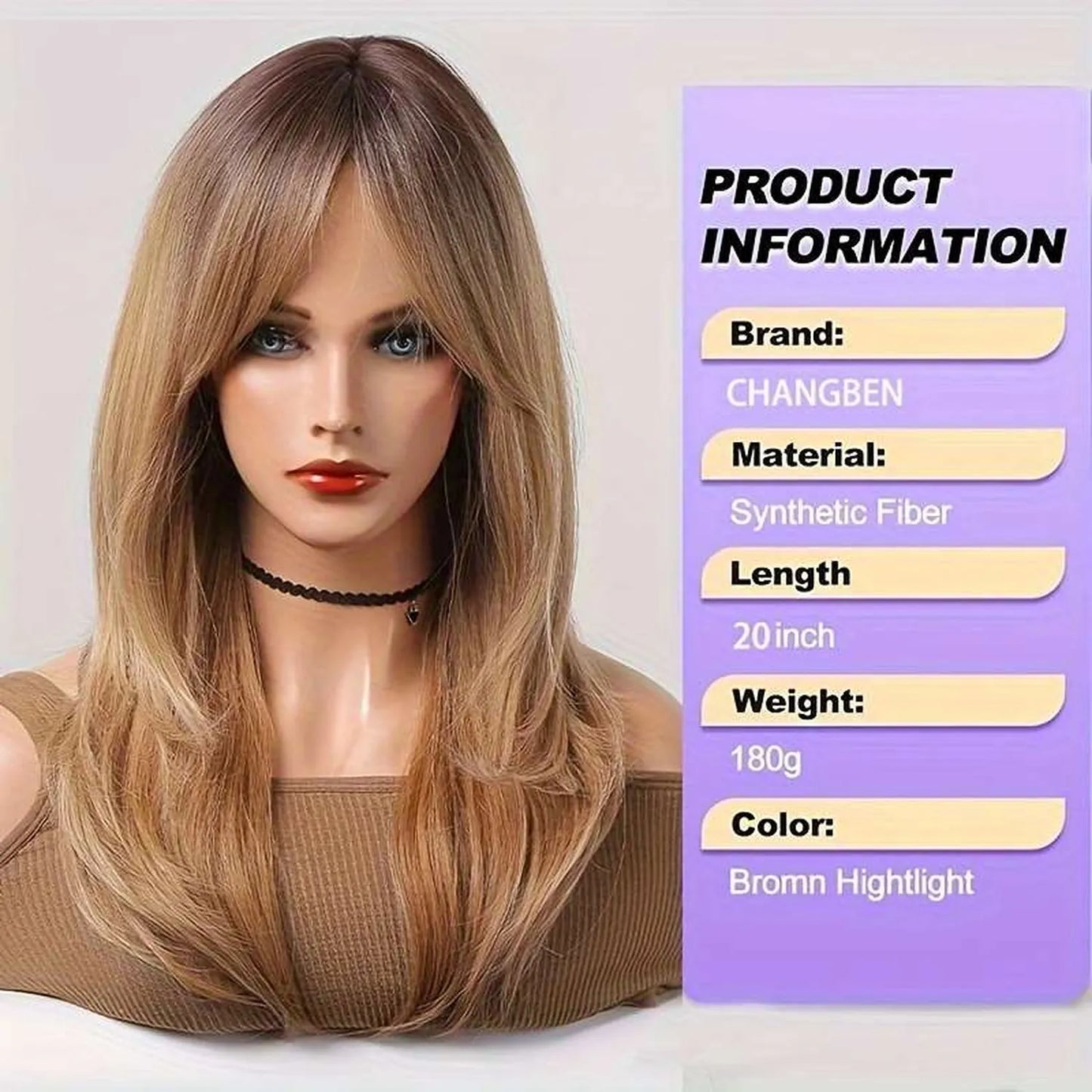 Brown ombre synthetic wig 22 inch heat resistant wavy curls kanekalon fiber front view