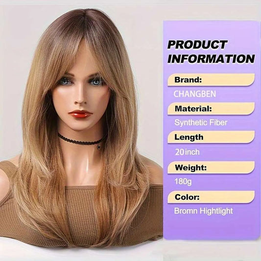 Brown ombre synthetic wig 22 inch heat resistant wavy curls kanekalon fiber front view