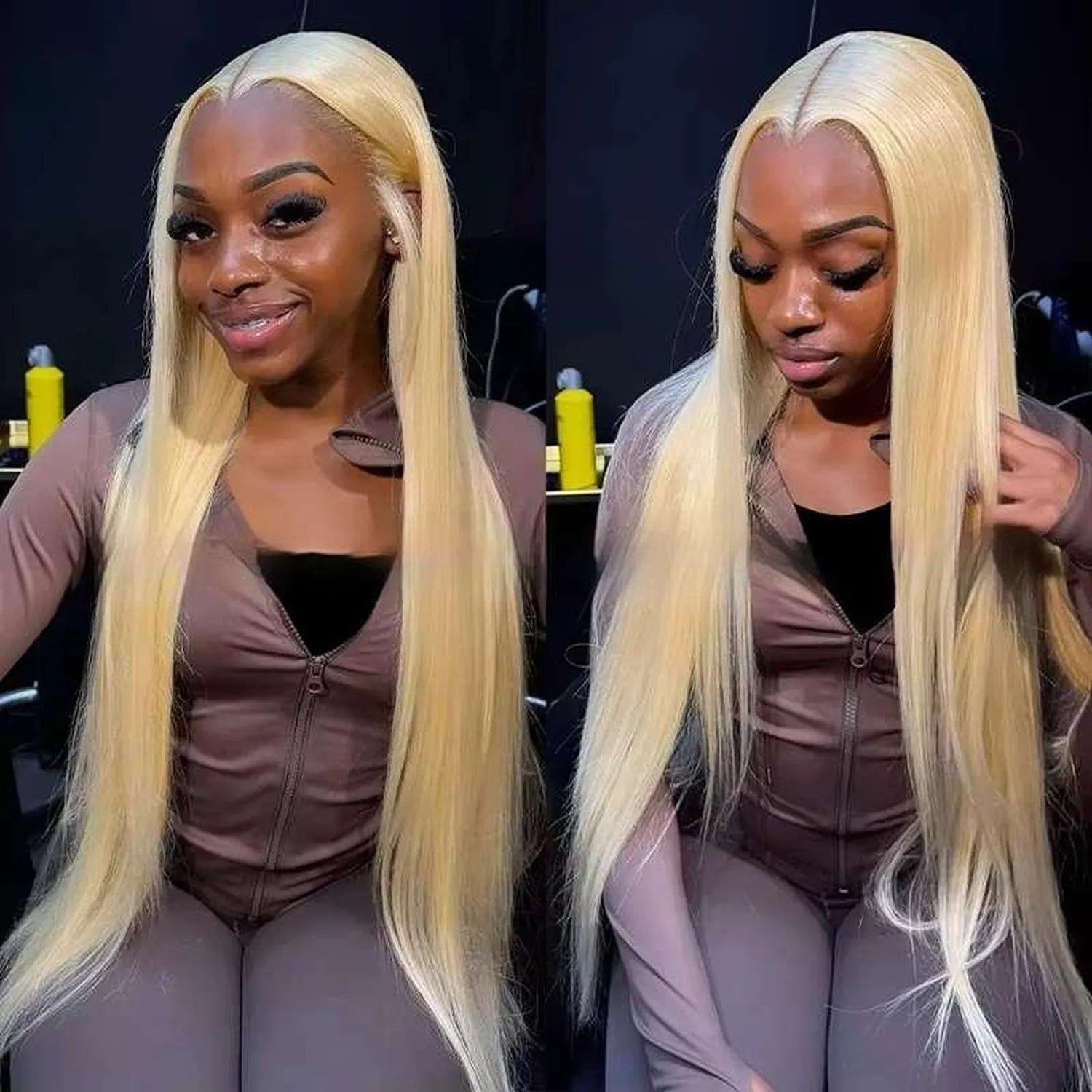 613 blonde human hair lace front wig virgin remy straight pre-plucked two models