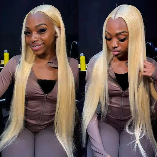 613 blonde human hair lace front wig virgin remy straight pre-plucked two models