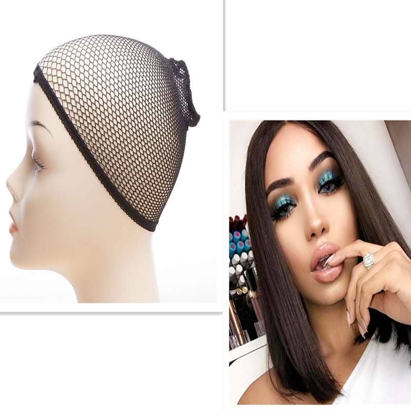 Black mesh wig cap on mannequin showing interior construction and comfortable breathable cap design
