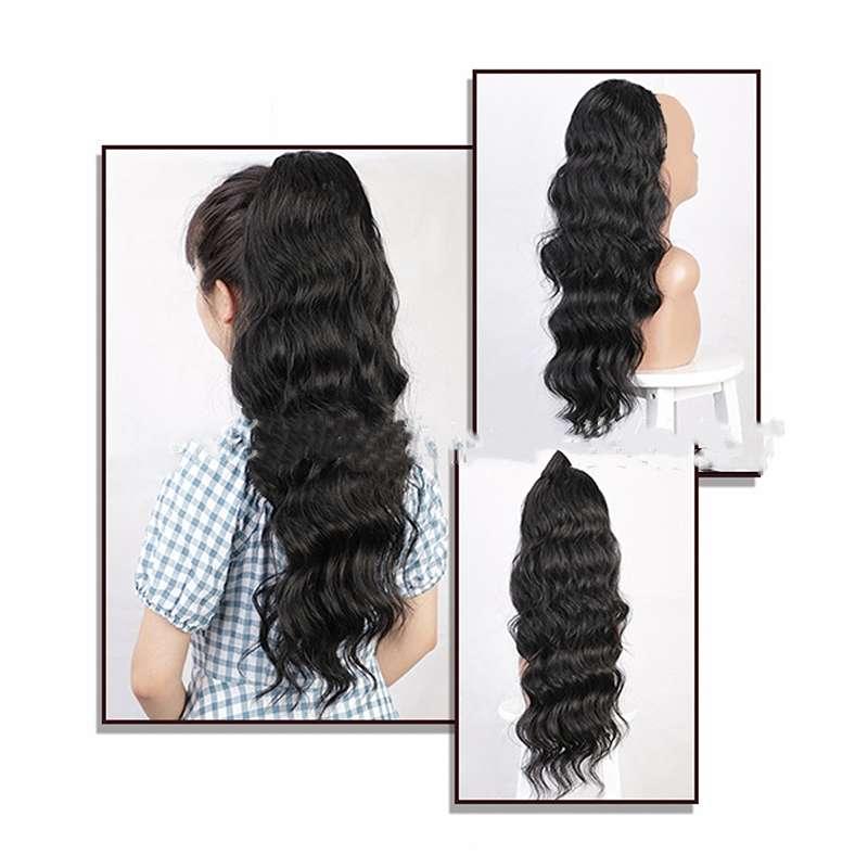 Multiple angle ponytail showcase, 125g remy human hair, body wave texture, natural black color