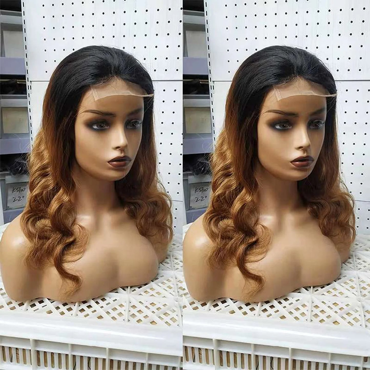 Lace front wig human hair ombre pre-plucked hairline black blonde dual front