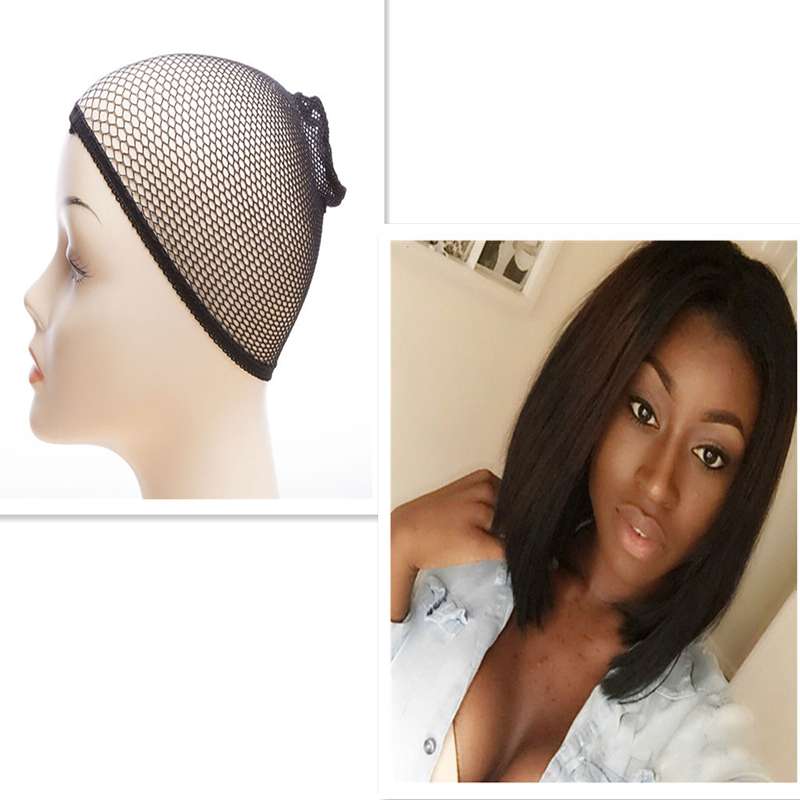 Black wig cap mesh construction on mannequin head showing breathable interior design detail
