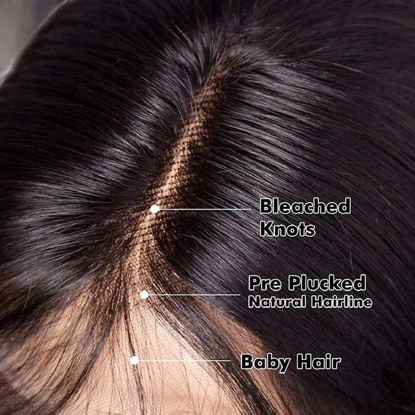 Short bob wig closeup pre plucked hairline bleached knots and baby hairs detail