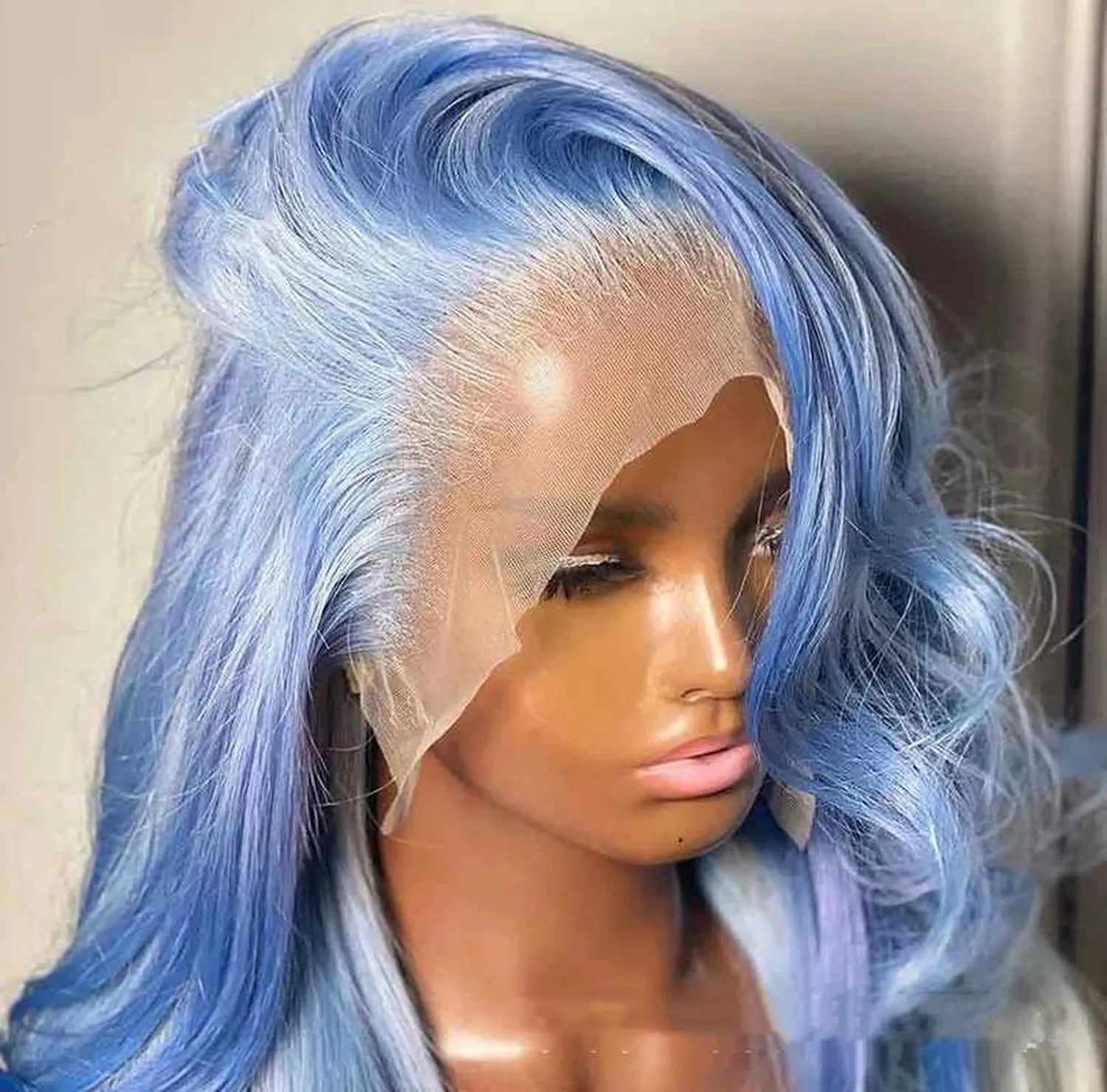 Body wave lace front wig HD lace blue pre-plucked baby hairs side closeup