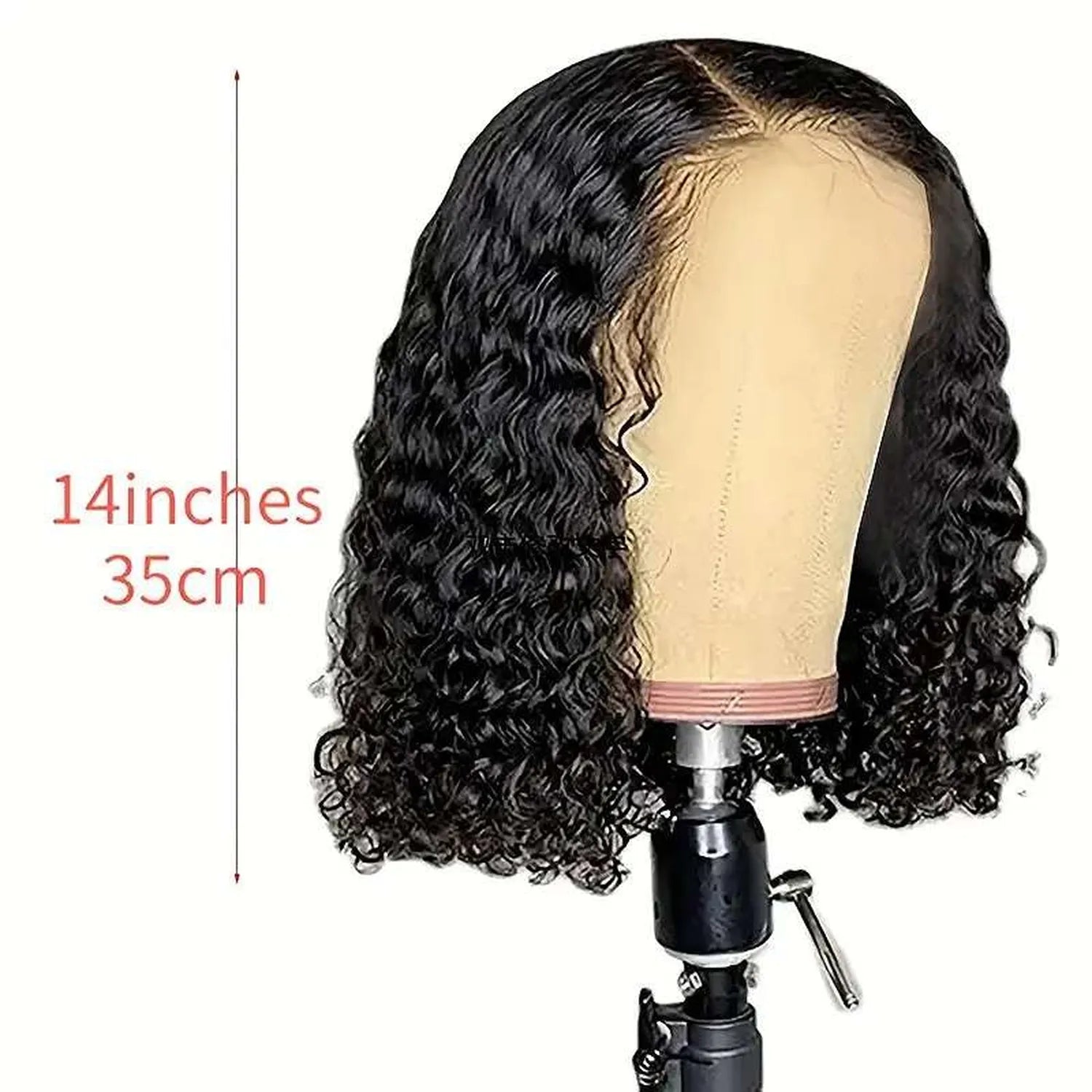 Heat resistant jerry curly bob 14 inch synthetic black 13x4 lace closure side profile view