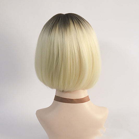 Rear view displaying the classic bob length and even gradient distribution, premium synthetic hair fibers maintaining shape and style throughout the day with minimal maintenance
