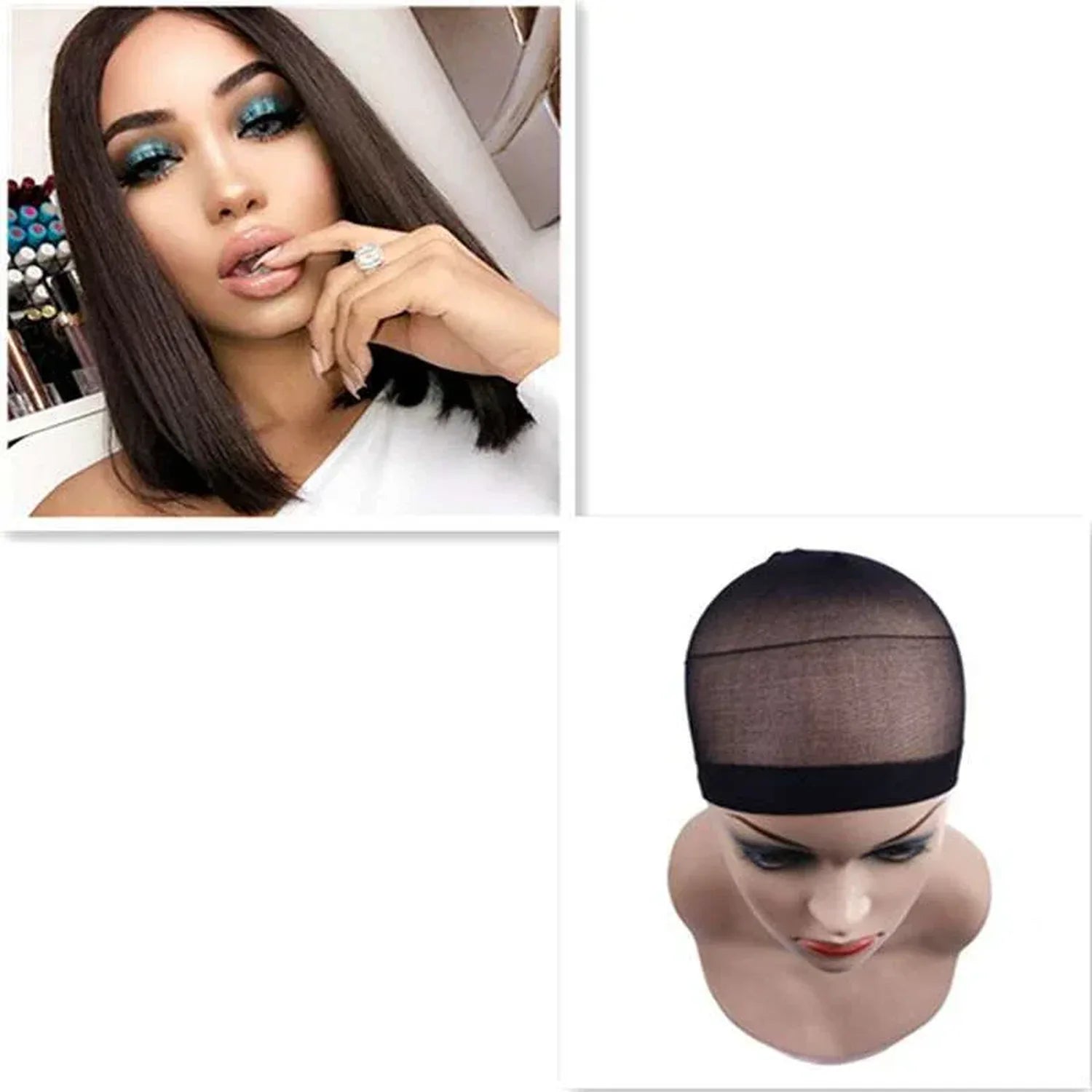 Ready to wear synthetic bob wig natural hairline silky straight heat resistant closeup texture detail