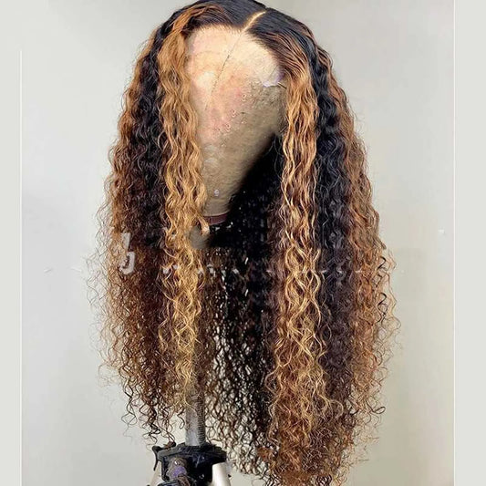 Wavy hair piece long length dark roots lighter ends full back view heat resistant