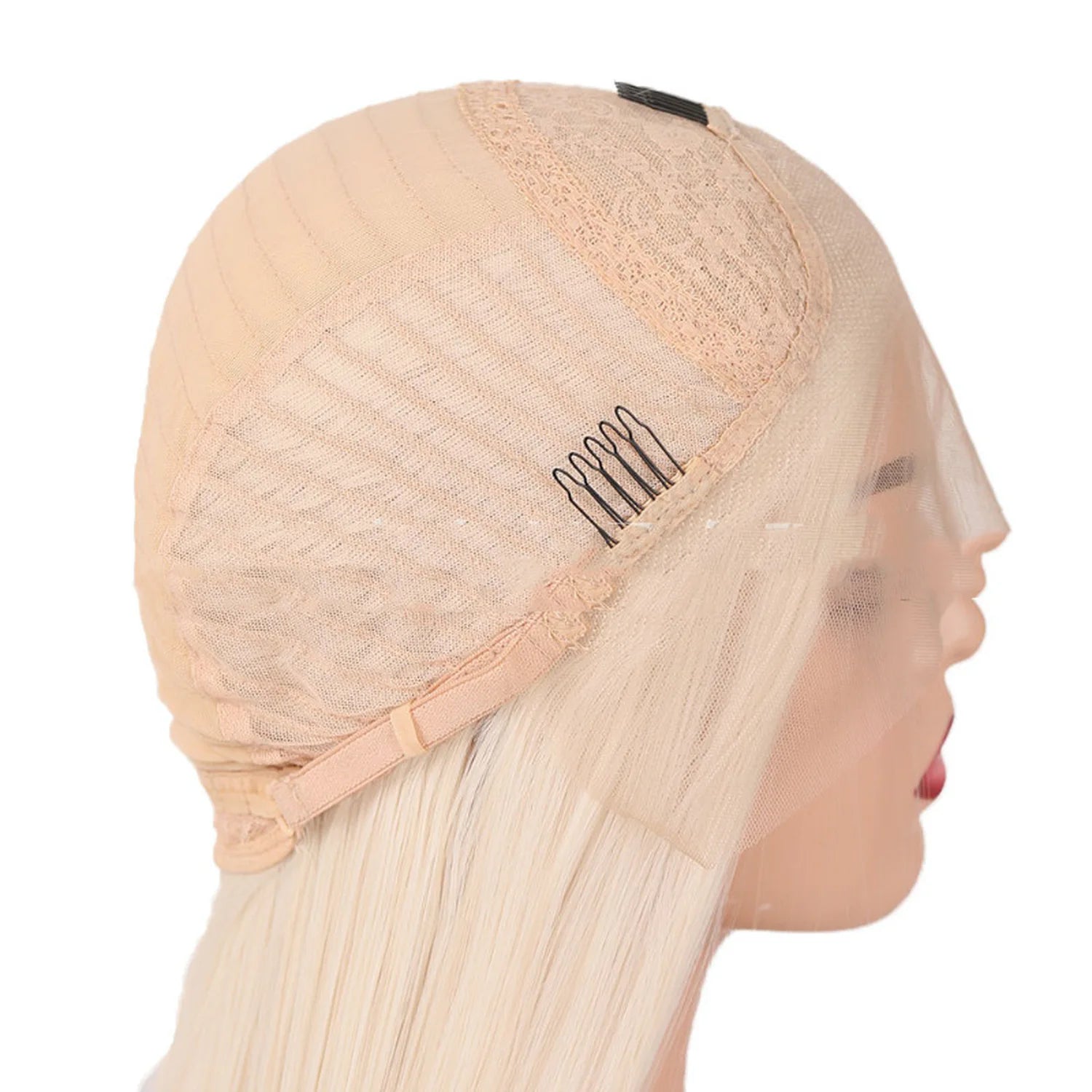 Wig cap interior side profile comb attachment lace construction adjustable fit side angle