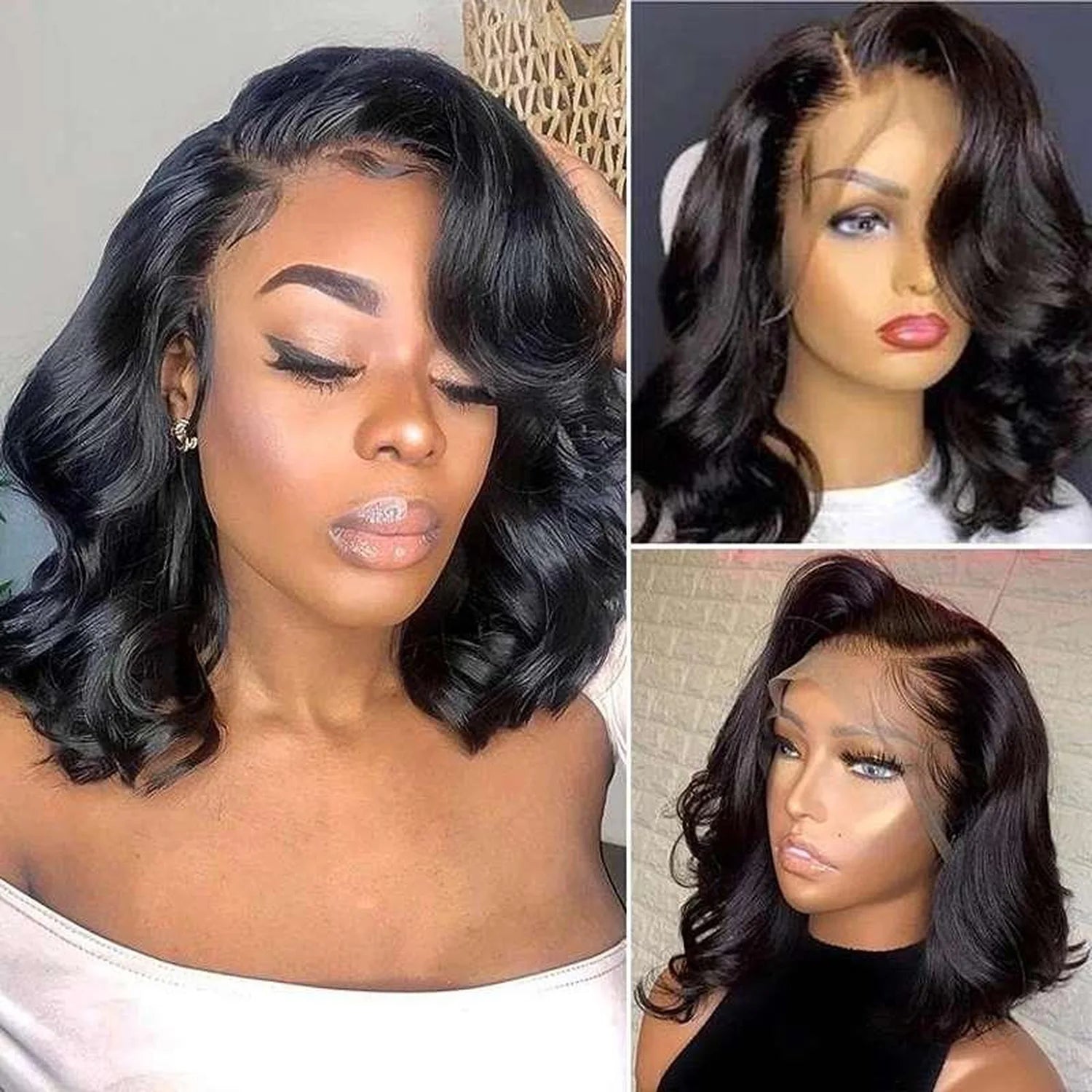 Black curly synthetic wig multiple angles heat resistant kanekalon fiber shake and go styling
