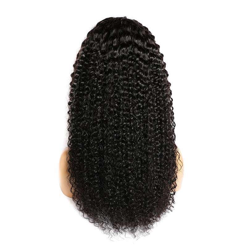Curly human hair wig back view long black natural texture