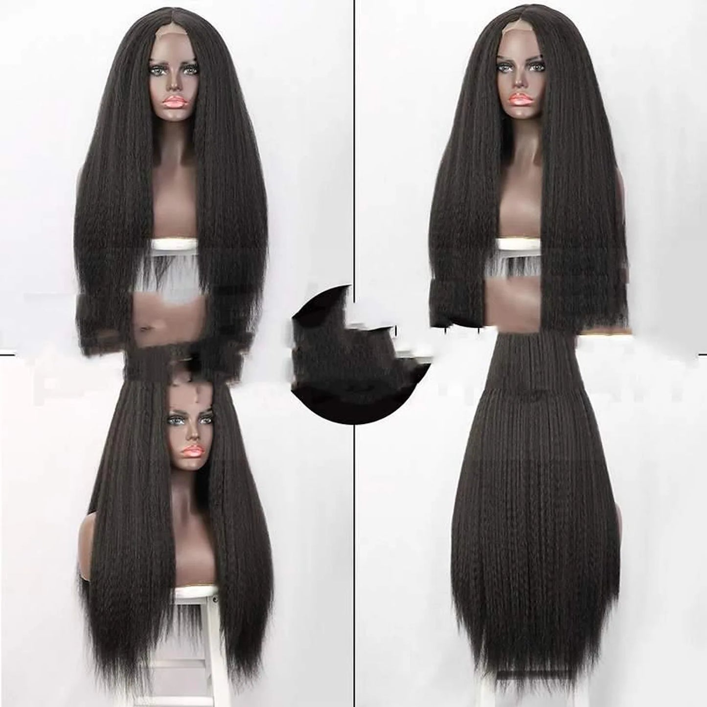 Lace Front Wig Black Long Hair - Natural Hairline European Style Synthetic Wig Front View