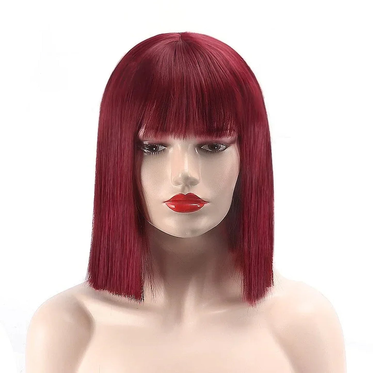 Burgundy red synthetic wig shoulder length heat resistant women bob style