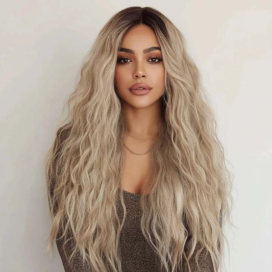 Synthetic ombre wig grey black long wavy heat resistant lace front natural hairline