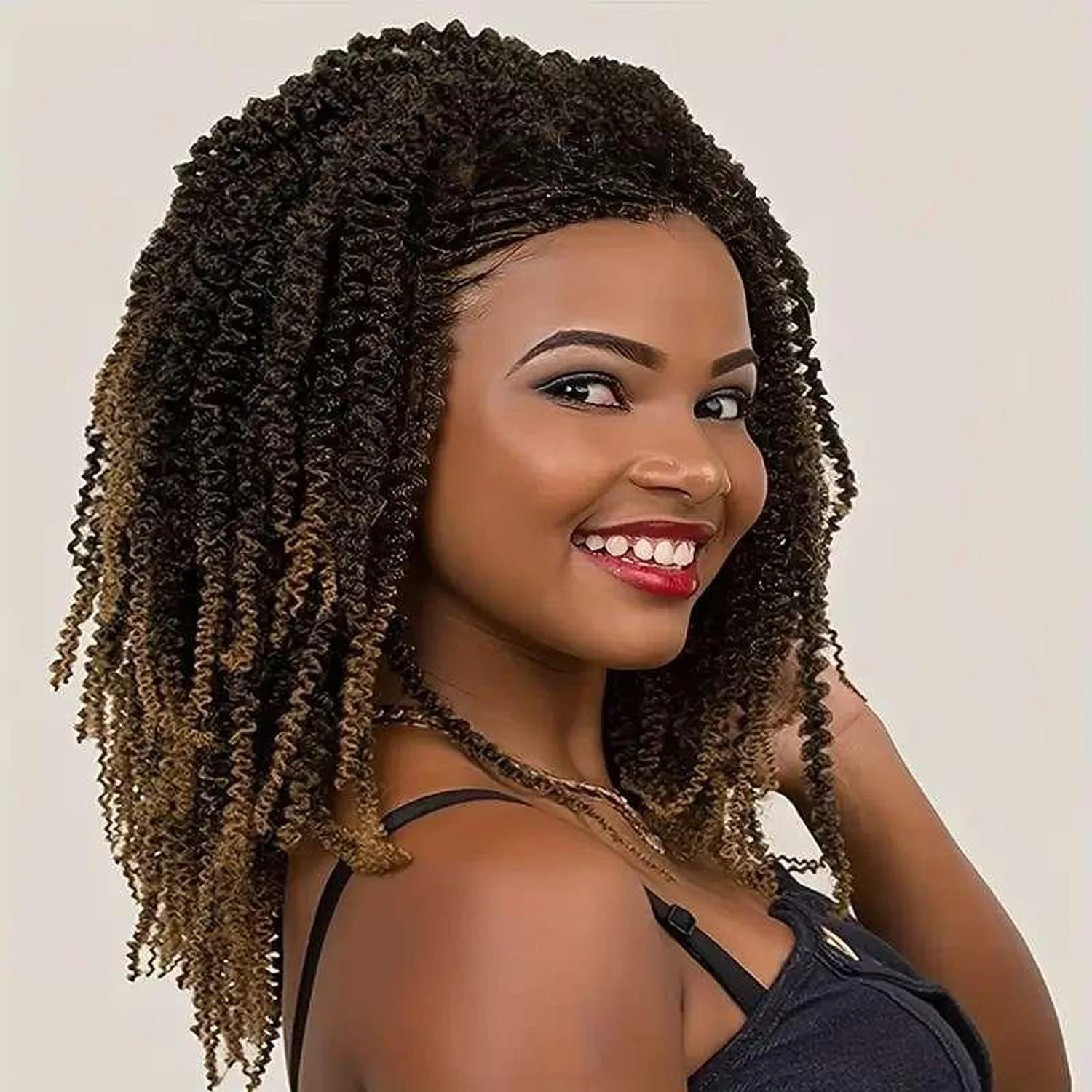 Ombre brown senegalese twist wig heat resistant synthetic 180 density side angle