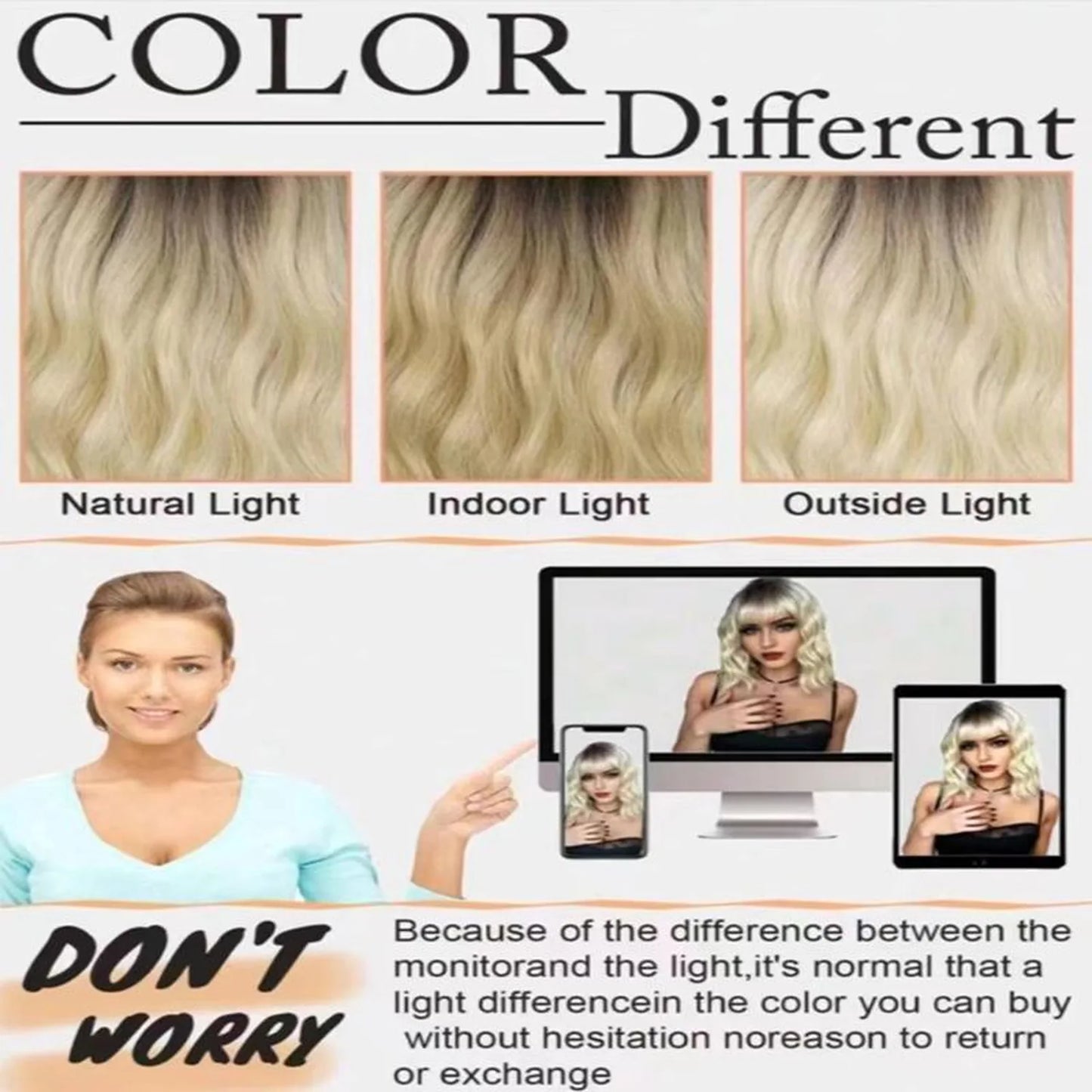 Heat resistant synthetic wig texture chart color options care instructions