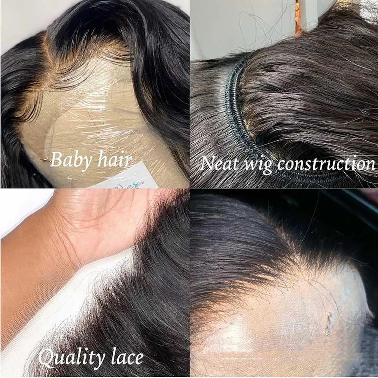 Pre-plucked 4x4 lace front wig body wave natural black bleached knots transparent lace