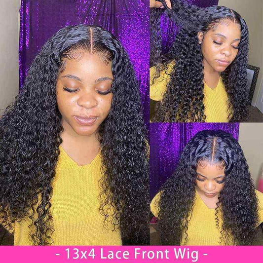 Curly lace front wig natural bounce volume black human hair
