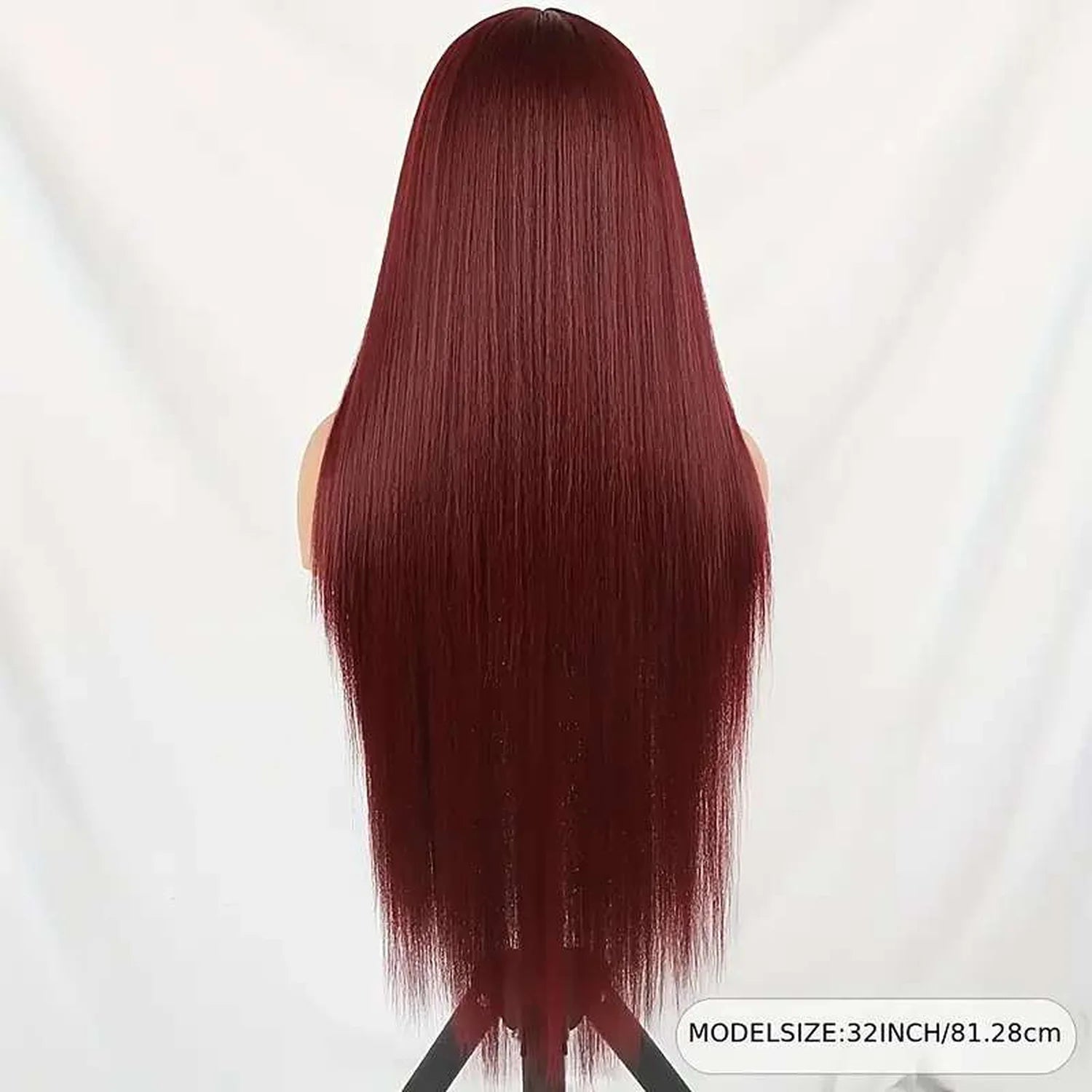 Heat resistant synthetic wig straight burgundy 32 inch 180% density kanekalon fiber back view