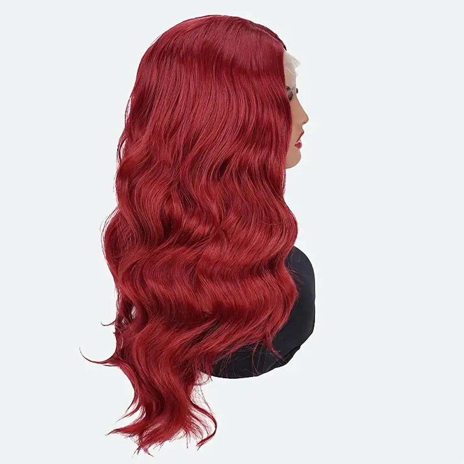 Synthetic red wavy wig heat resistant 160C lace front 24 inch back angle