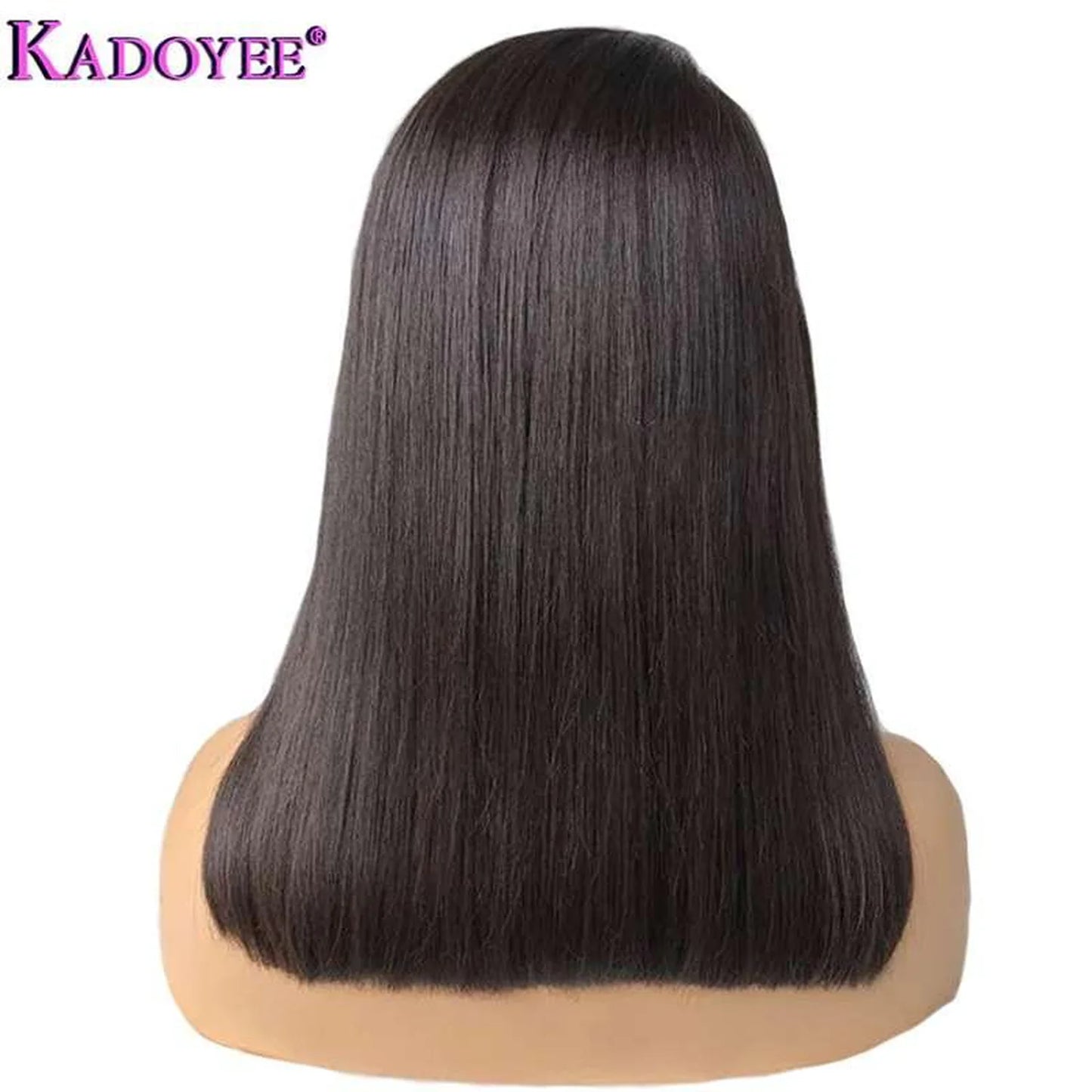 Natural black bob wig human hair straight back view full length heat resistant 180C