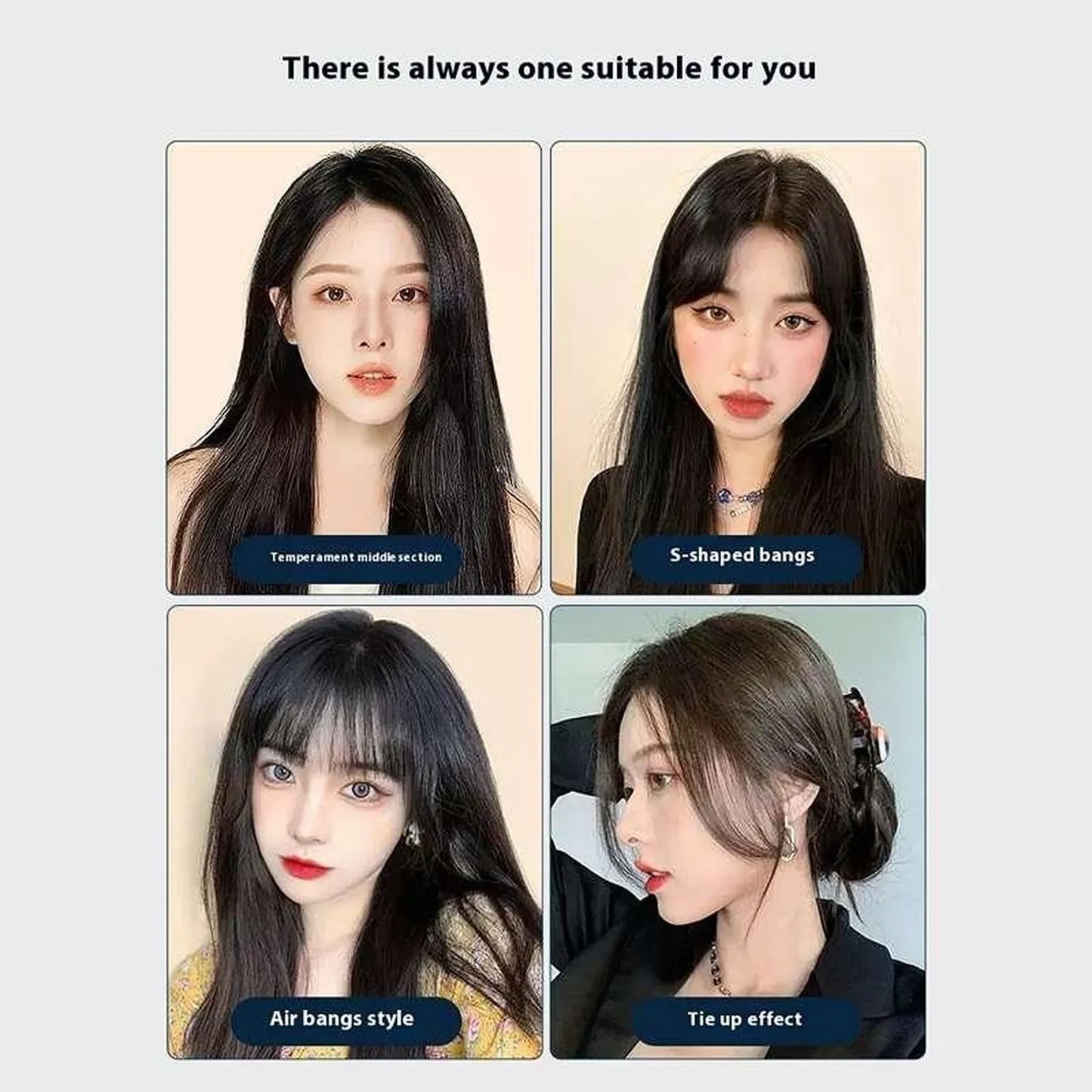 Natural black human hair wig four hairstyle variations air bangs tie-up effect comparison