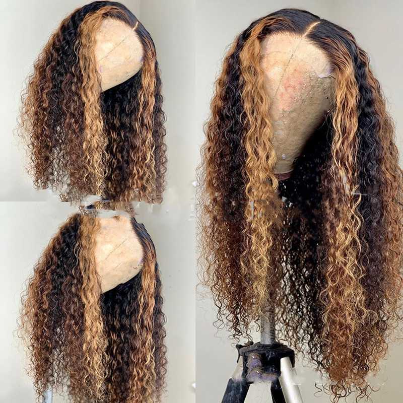 Front view comparison of black brown ombre wavy wig on two mannequins displaying natural wave pattern and gradient color blend from dark roots to brown ends
